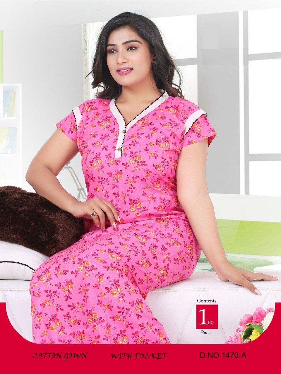 ladies cotton night dress Floral Printed V Neck Gown – Girls And Moms dresses-date-night-dresses