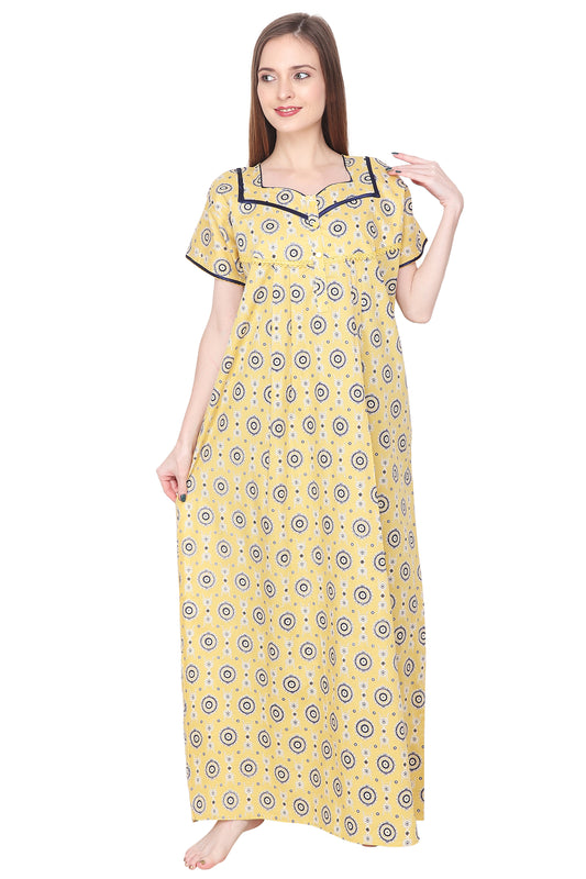 Printed Cotton Procian Ladies Night Gown with Pocket