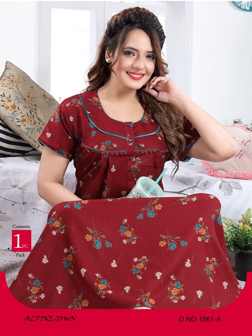 Botanical Floral Print Alpine Night Gown for Women/Girls.