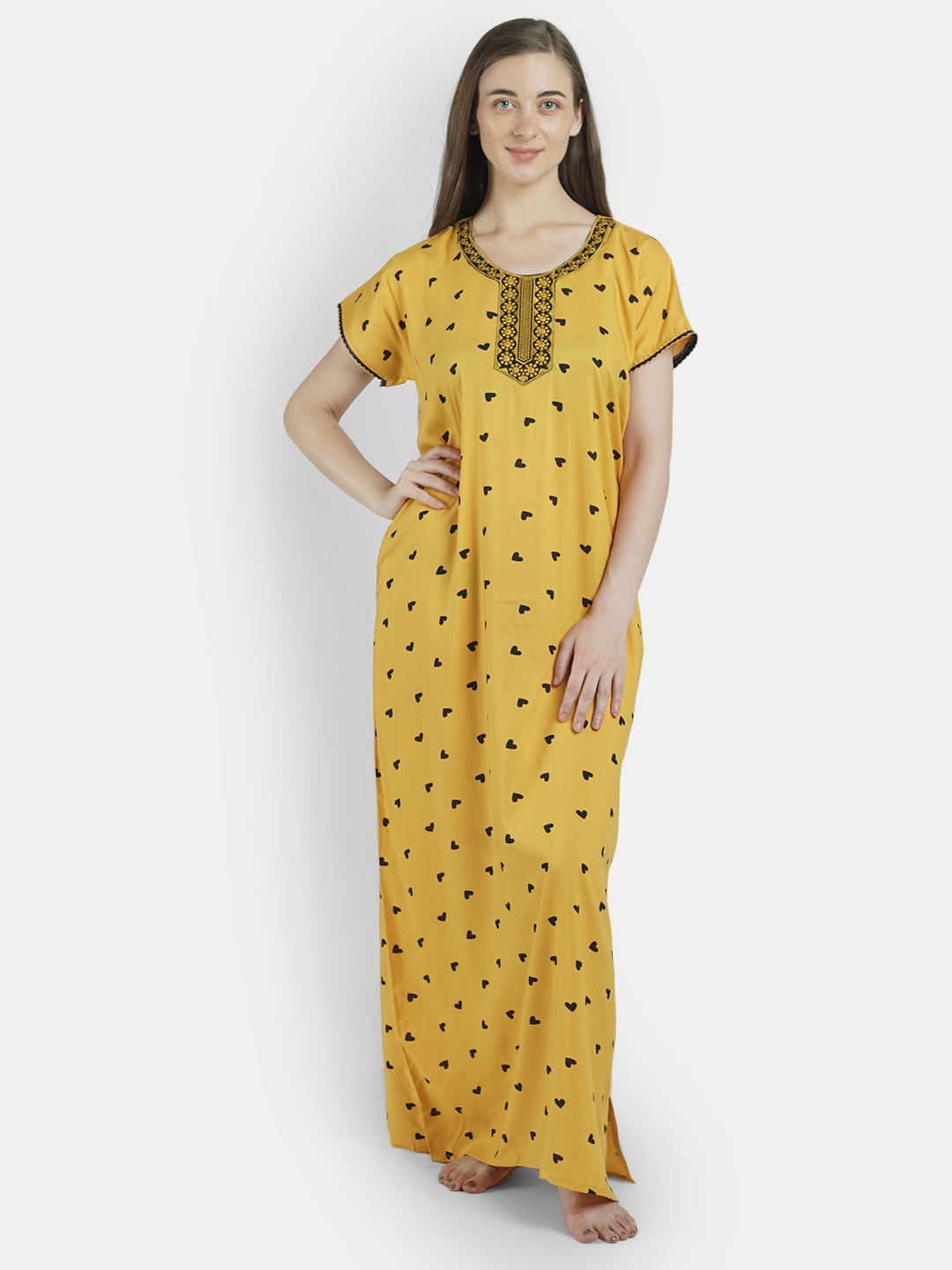 Heart Print Rayon Adorable Ladies Night Gown with Pocket.