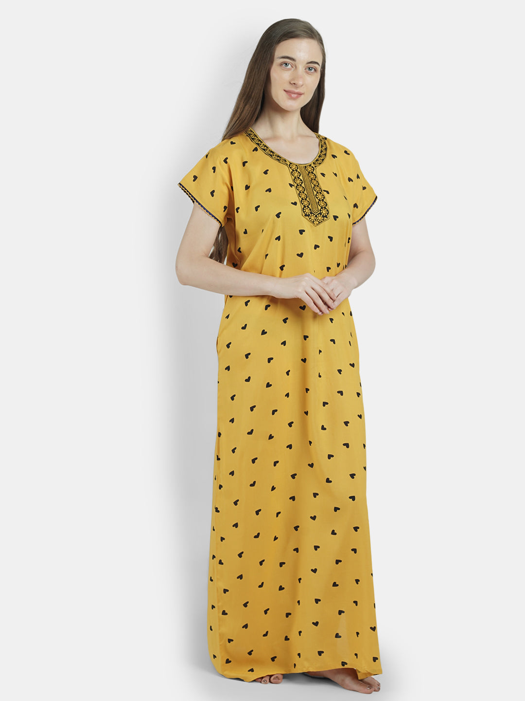 Heart Print Rayon Adorable Ladies Night Gown with Pocket.