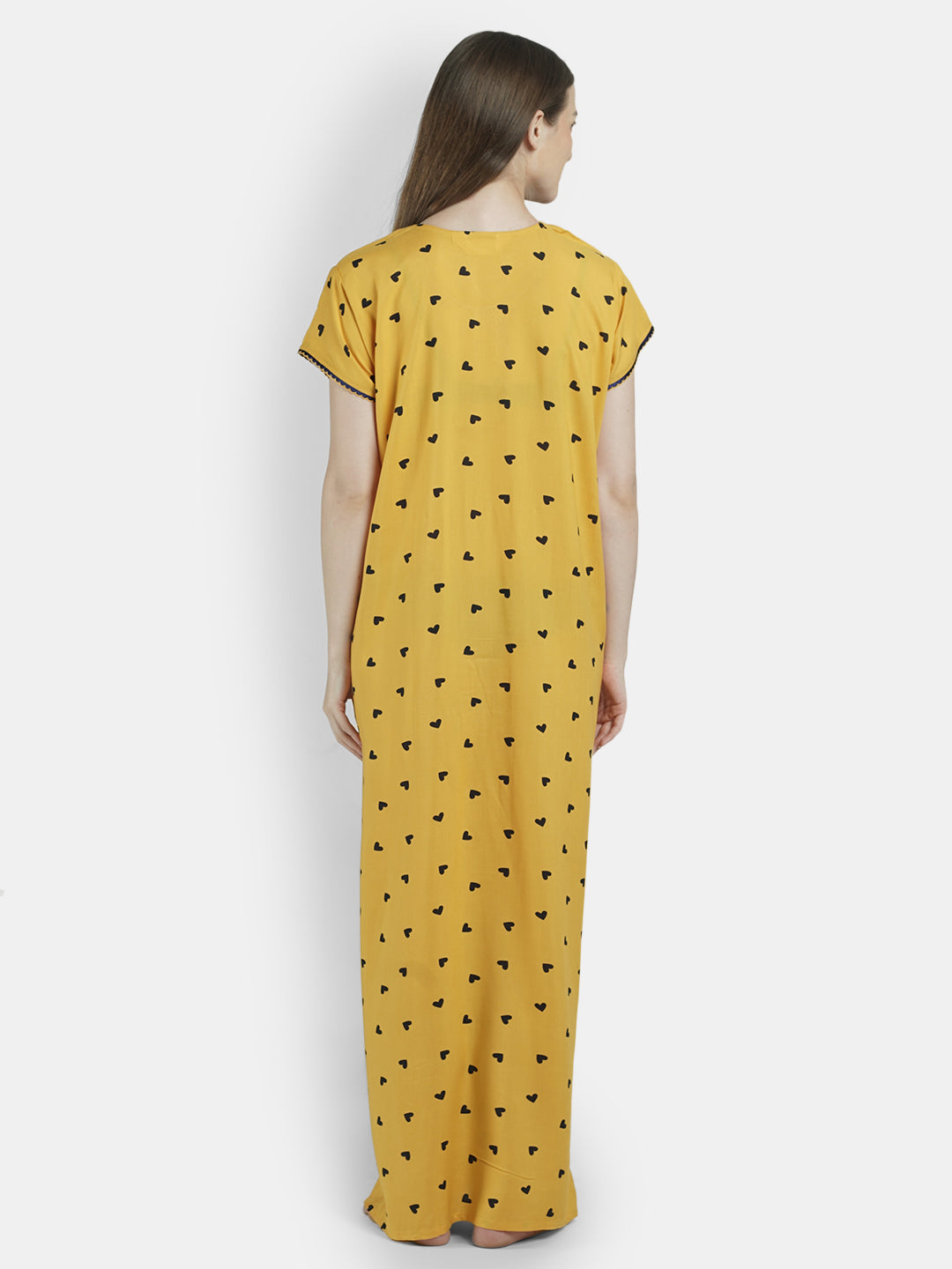 Heart Print Rayon Adorable Ladies Night Gown with Pocket.