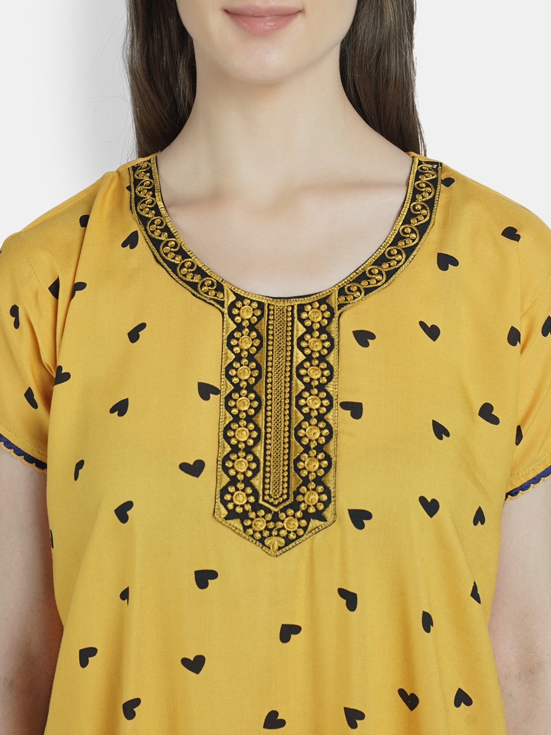 Heart Print Rayon Adorable Ladies Night Gown with Pocket.