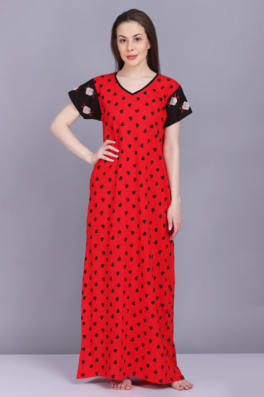 Women Cotton Sinker Little Hearts All Season Nighty